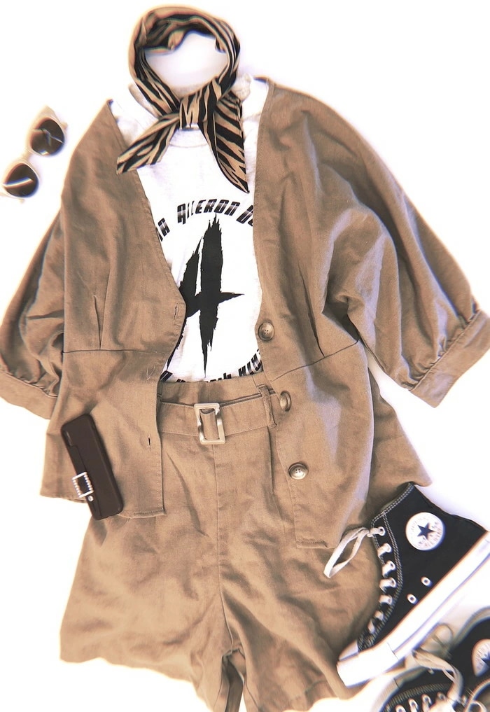 Linen Tops&Belted Pants 2P SET UP（beige） A,D,G レディース スーツ