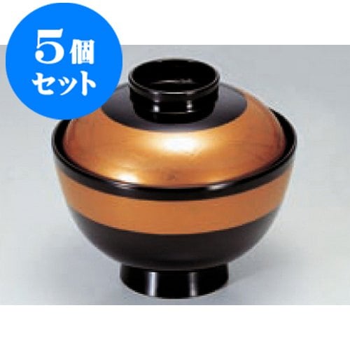kbu3-860-13-793-5set 5個セット 漆器 耐熱ABS樹脂(耐熱温度85度) 越前椀黒に帯金松葉[S・H塗] [11.1 x 9.9cm]...