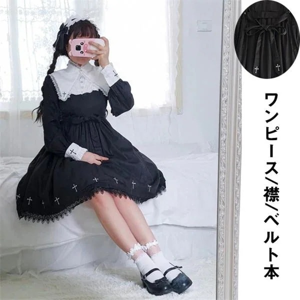 ゴスロリ ワンピース ロリータ ワンピース パンク ゴシック コスプレ メイド 黒 S M L コスプレ衣装 レトロ風 演出服 パーティードレス