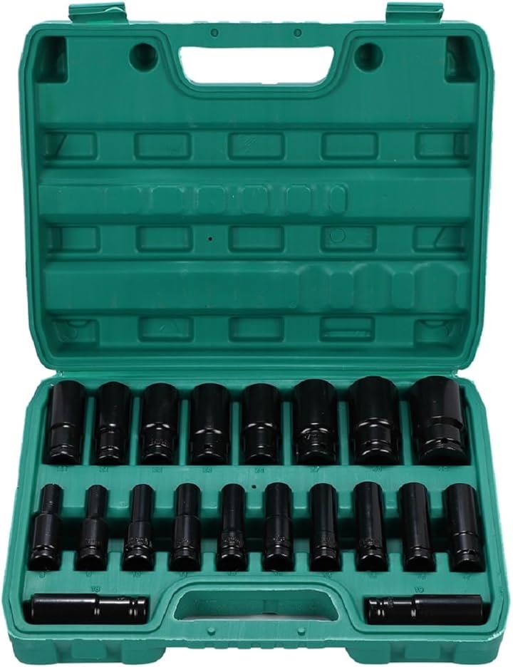 ディープソケット レンチ インパクト 六角軸 工具 DIY 1/2インチ 12.7mm 20本 セット 収納ケース付き 差込角 ロングソケット(緑色ボックス) 4,662円