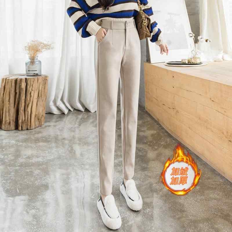 パンツ レディース 秋 冬 カジュアル ウール ベルベット 厚手 ハイウエスト スリム 小さい 足 キャロット