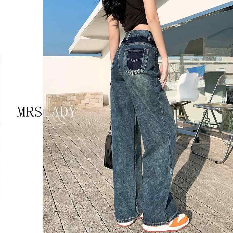 パンツ デニム レディース カジュアル ワイド レッグ レトロ ストレート レッグ ジーンズ レディース 秋冬 ハイウエスト ドレープ フロア レングス 春秋