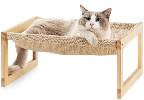 FTBOL 猫ベッド 猫 犬 ペット ベッド ハンモック 猫用 ペット用品 リネン 通気性【耐荷重18kg】丸洗い 安定な構造 取り外し可能 通気性 組立簡単 オールシーズン適用 (ベージュ)