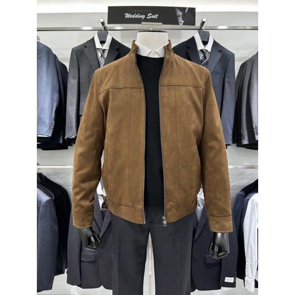 ブラウンビーガンスエードスエードスタンカラブルゾンカジュアルジャケットジャンパー