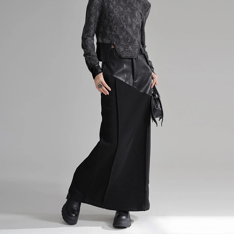【J.Fashion】 ドッキ今週の割引は 25% オフですング 裏起毛 ロングスカート PUレザー Aライン タイトスカート ロングスカート 関連商品は店で購入可能