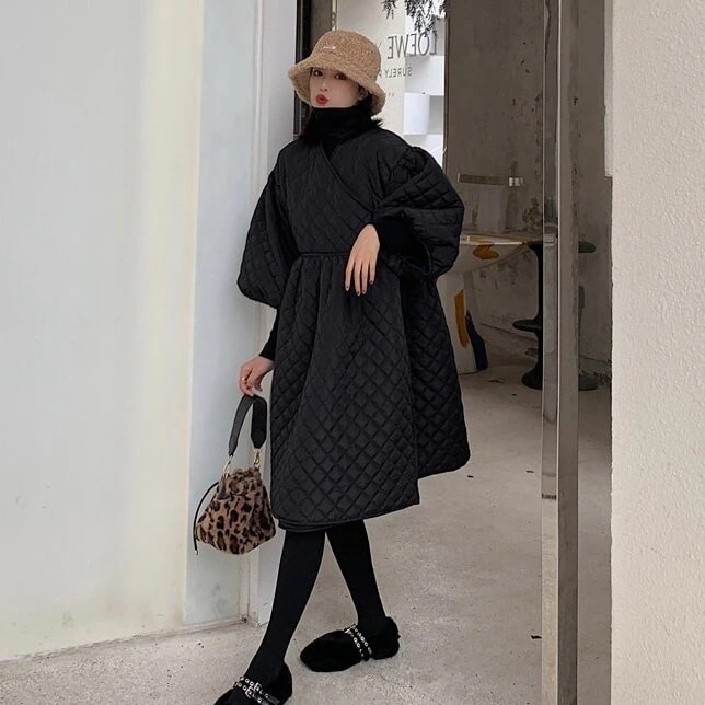 キルト地ワンピースアウター レディース あったか Vネック ミディ丈 楽ちん ラフ こなれ感 5,370円