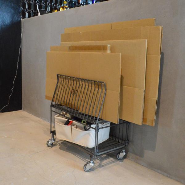 ダンボール収納ラック ストッカー 収納ワゴン 段ボール おしゃれ キャスターつき 倉庫 事務所 作業場 サイドワゴン インダストリアル