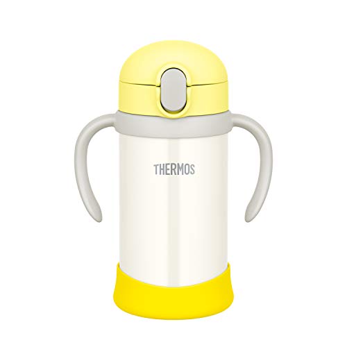 サーモス(THERMOS) まほうびんのベビーストローマグ FJL-350 イエローホワイト (YWH) 350ml 水筒 子供 ステンレス製魔法びん構造 スペアストローセット付き 扱いやすいワンタッ