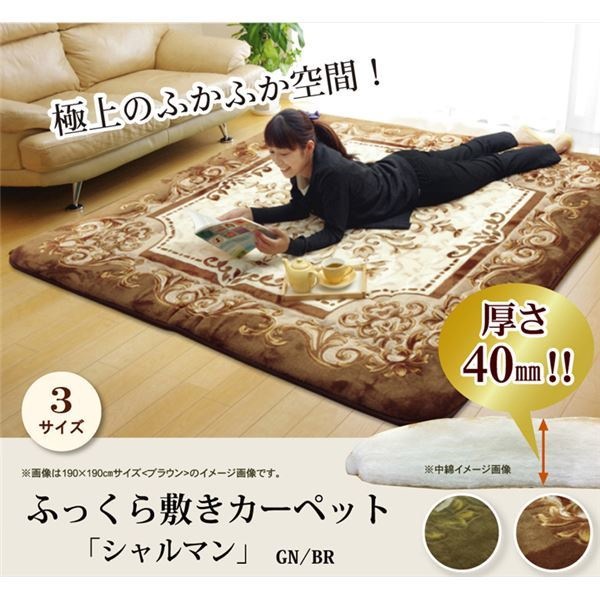 国産固綿40mm使用 ラグ ふっくら極厚敷き布団 『シャルマン』 ブラウン 195x295cm