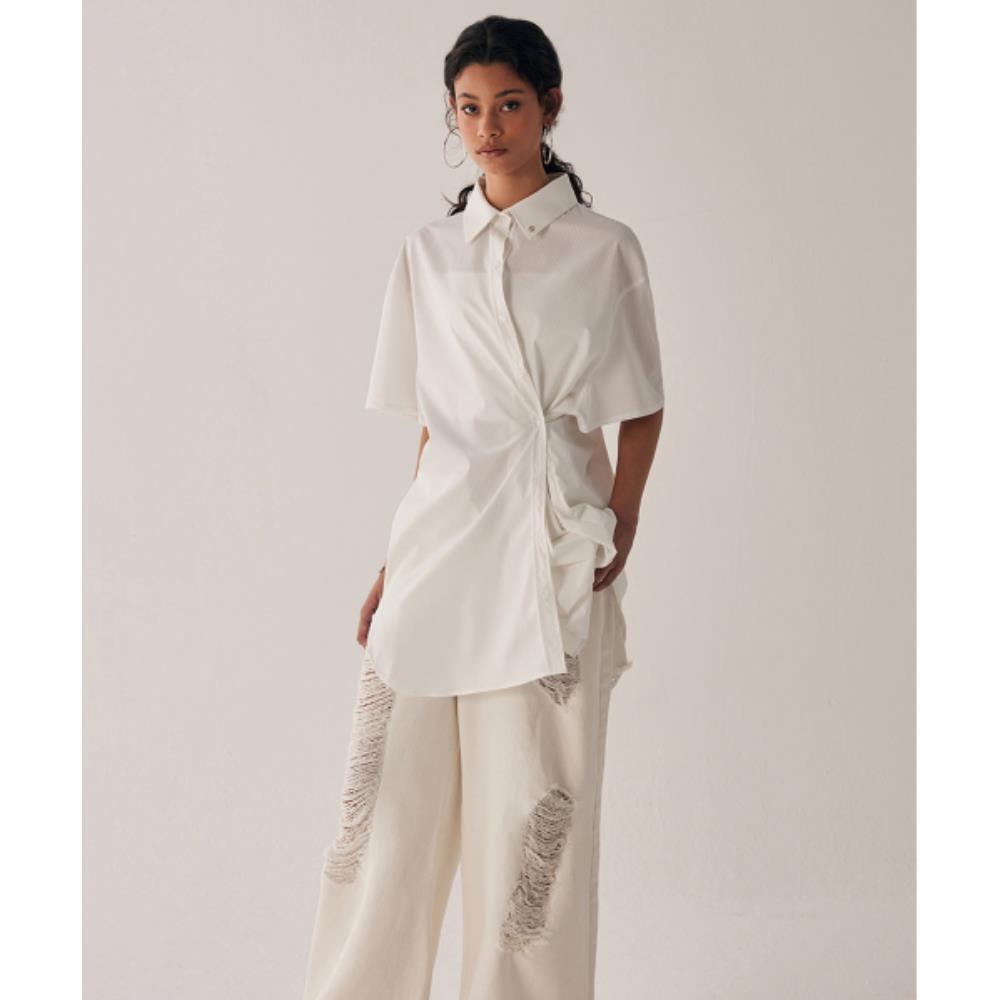 TREEMINGBIRD Daddy Fit Half Shirts White TMB246SR801_0