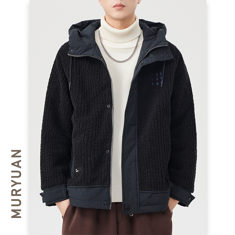 冬厚手スエードフード付きダウンジャケットメンズアメリカンスタイルゆったりトレンドブランド大きいサイズ暖かいトップス