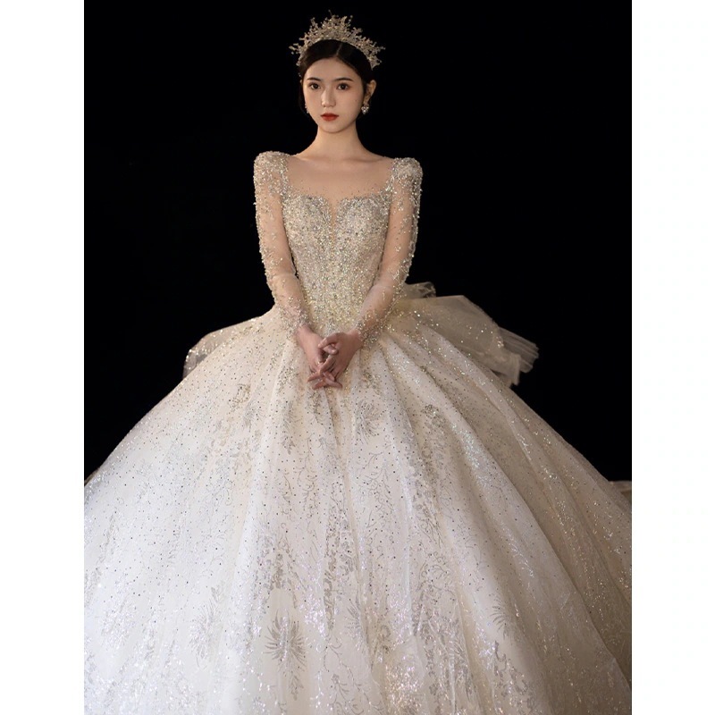 小柄な花嫁のための長袖冬ウェディングドレス2025新作メインヤーンで丈夫なレトロアウトドアヤーン