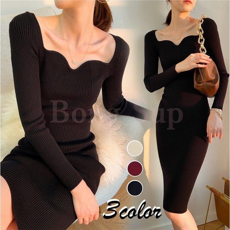 現品~ 2025年新品レディースニットワンピース秋冬40代ニットワンピース長袖無地セーターニットタイトスカート着痩せストレッチ上品大人セクシー結婚式ドレス出荷が早い