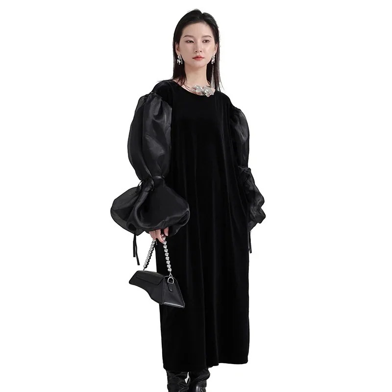 【J.Fashion】 フリル 大きい袖 シルク ベロア ロングワンピース ドレス レディース おしゃれ パーティー フォーマル ワンピース 関連商品は店で購入可能 メガ割30%までに制限