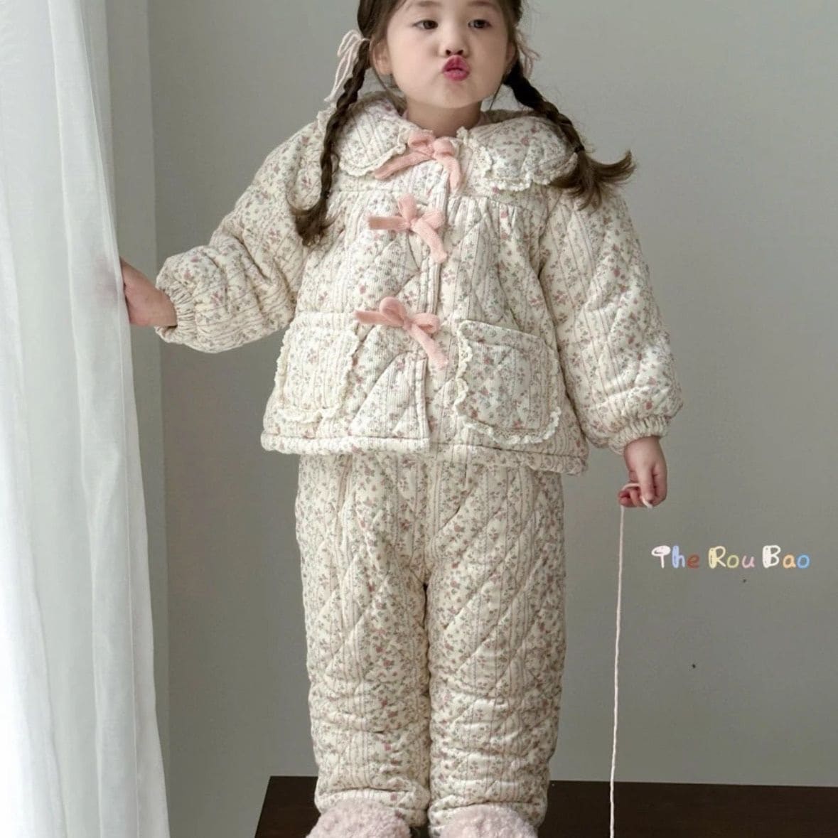 韓国話題 キッズパジャマ モコモコパジャマ 子供パジャマ冬厚く三層サンドイッチ綿冬モデル女の子暖かいホームウェア
