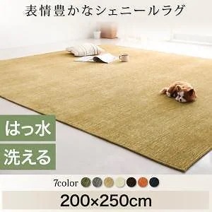 表情豊かな撥水機能付きシェニールラグ [claro]クラーロ 200x250cm オレンジ