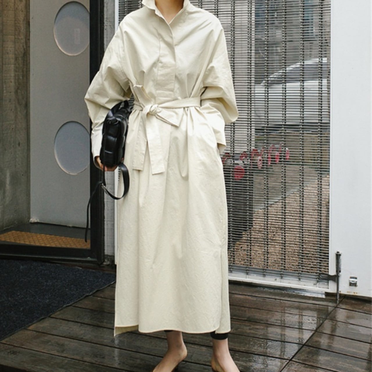 2color レディース ロングワンピース スキッパーワンピース Vネック 長袖 ロング丈