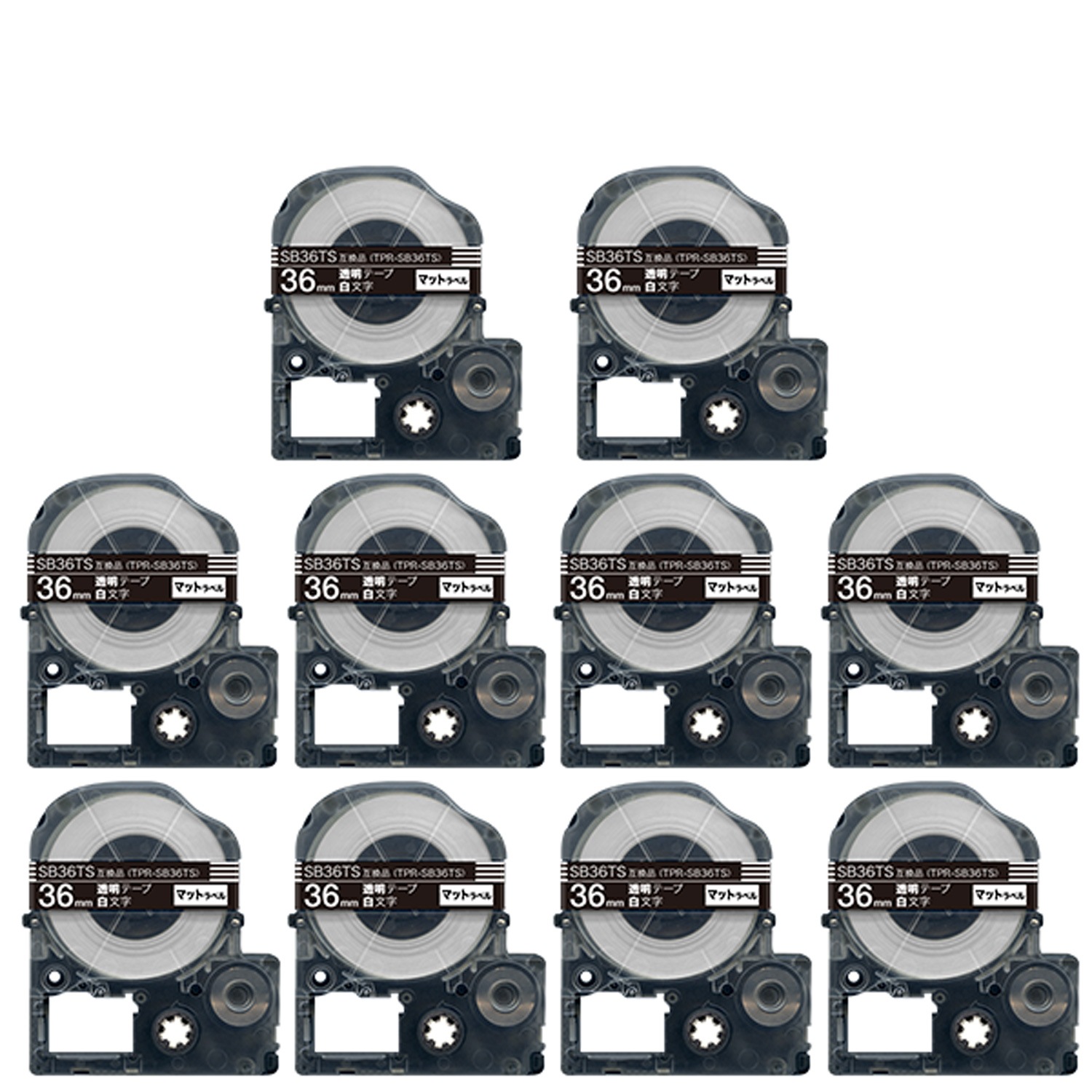 キングジム用 テプラ PRO 互換 テープカートリッジ SB36TS マットラベル 強粘着 10個セット 36mm／透明テープ／白文字／マットラベル
