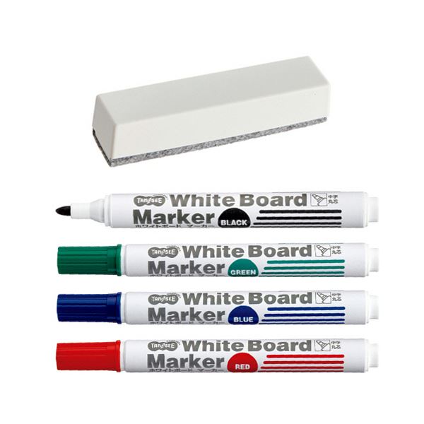 （まとめ） TANOSEEホワイトボードマーカー 4色（黒・赤・青・緑）+抗菌マグネットイレーザーセット 1セット (×10セット)