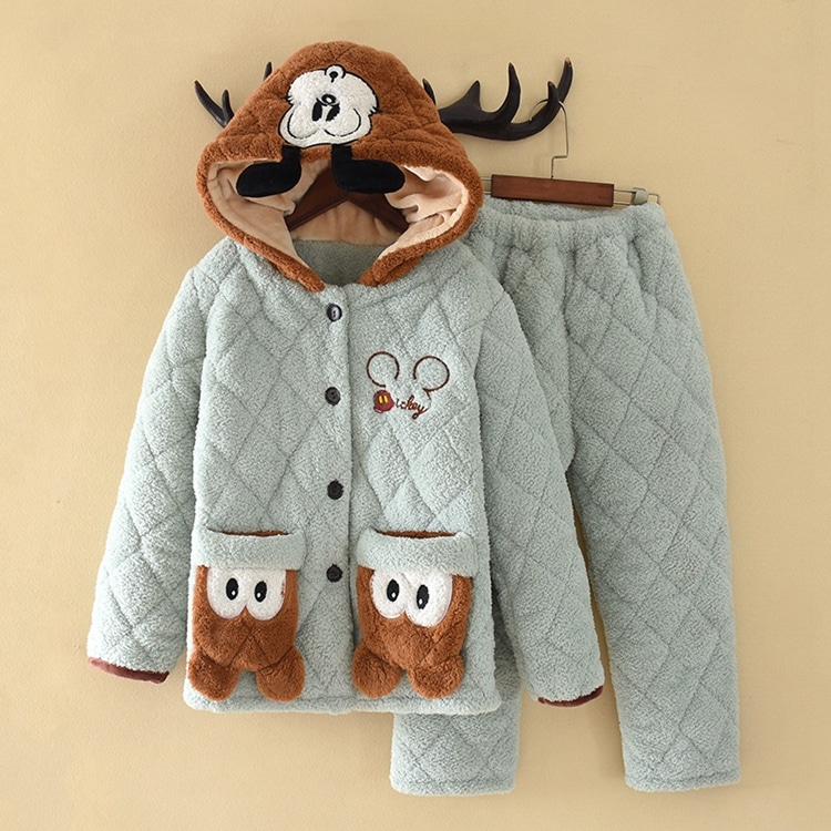120-150CM：2点SET韓国子供服パジャマ キッズ フランネル ガウン もこもこ あったか 裏起毛 寝巻き ルームウェア 暖か 厚手 秋冬 防寒 部屋着 寝巻き 男女兼用ナイトウェア可愛い 4,910円