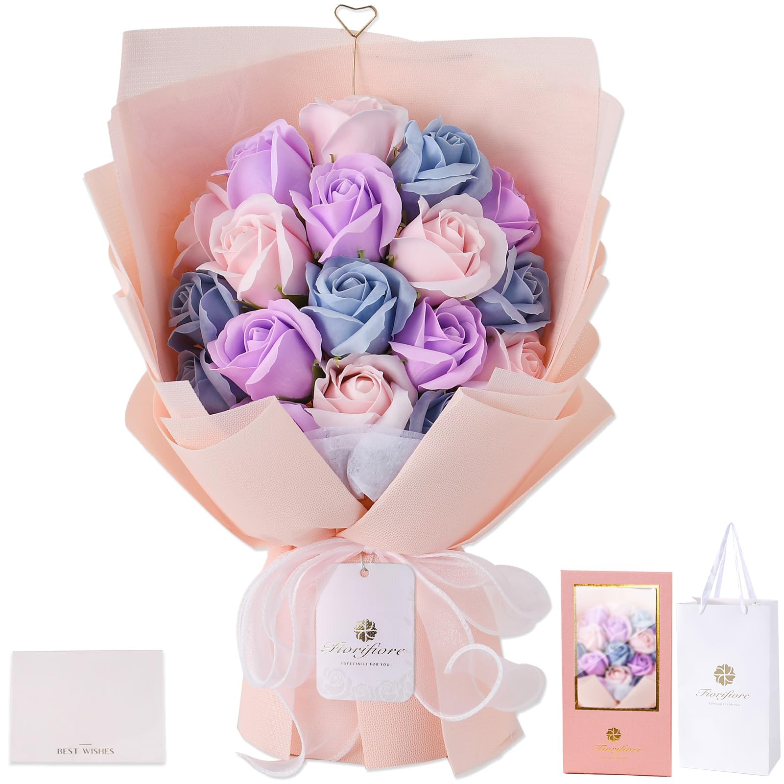 Fiorifiore 人気 ソープフラワー 母の日 花束 プレゼント ギフト 父の日 誕生日 造花 バラ 18本 女性 結婚祝い 退職 送別 インテリア (Dream Paris)