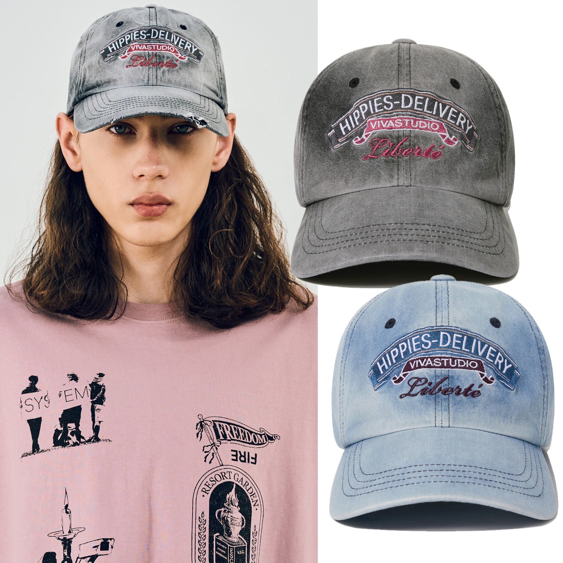 [韓国人気ベスト商品] HIPPIES WASHING DENIM BALLCAP [2色]