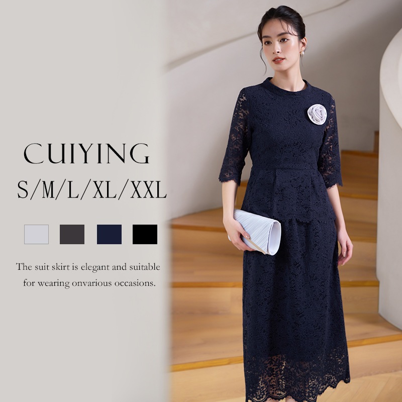 Aラインスカートの2つのピーススカートスーツを備えた新しいハーフハイハイトの首の首の袖のトップ88626