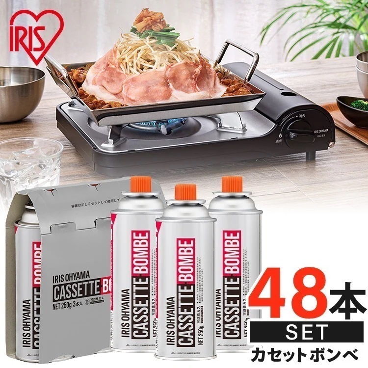 【48本】 カセットボンベ 3本×16個 カセットボンベ ガスボンベ 交換 買い置き 保管 カセットコンロ 卓上コンロ 防災 備蓄 IGB-250B アイリスオーヤマ *　メガ割