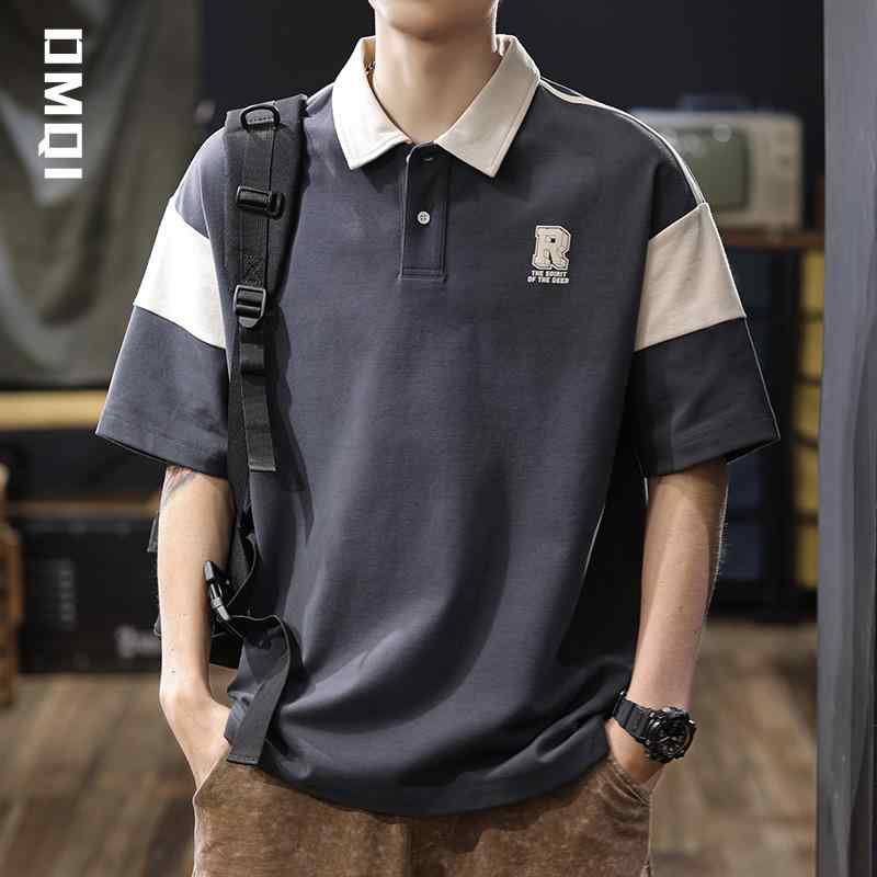メンズ ポロシャツ 半袖 夏 ヘビーウェイト アメリカン スプライシング ファッション ポール 半袖 Tシャツ 280ｇ アメリカンカジュアル