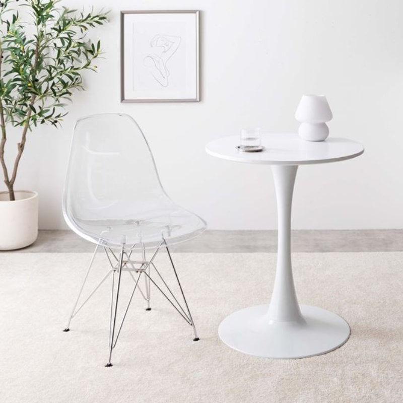 2点セット カフェテーブル ホワイト イームズ クリアチェア 韓国 インテリア シンプル 1人暮らし テレワーク 在宅ワーク
