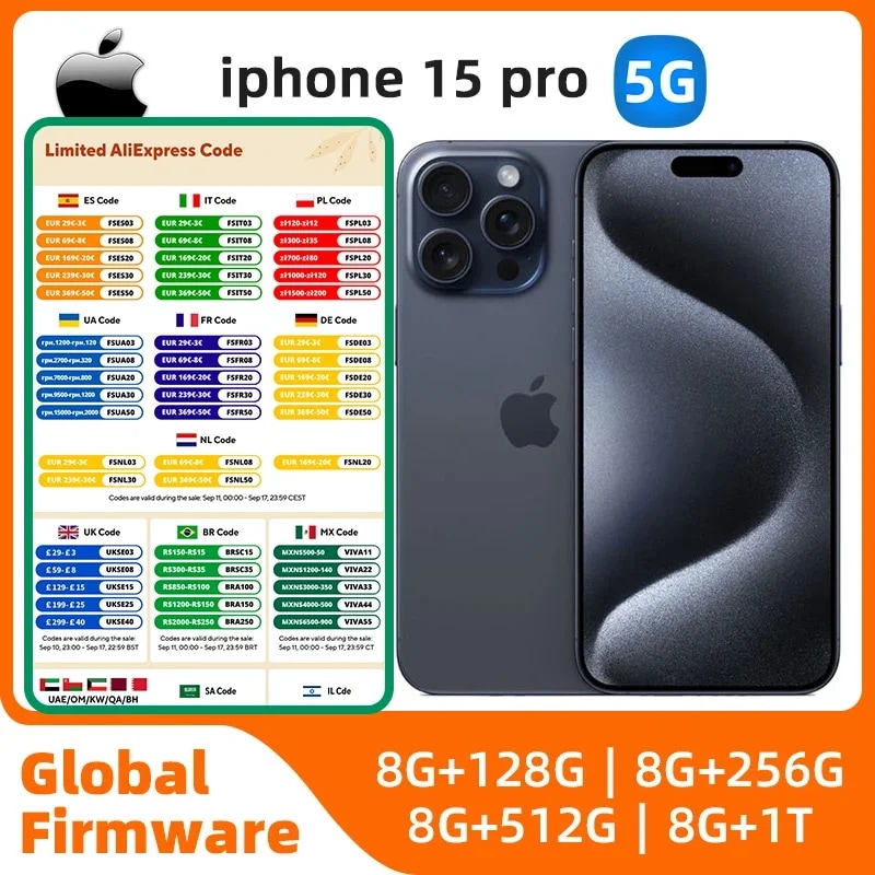 Apple-iPhone 15 Pro携帯電話,6.1インチ,128GB, 256GB, 512GB, 1Tボール - 509