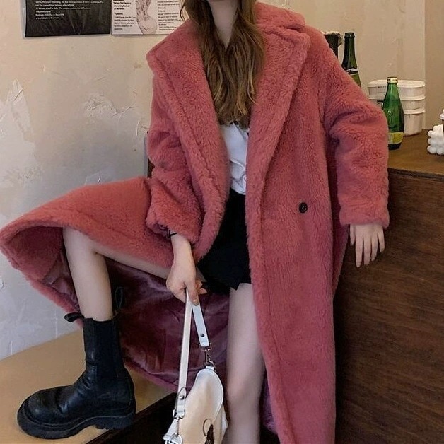 レディース 冬季トレンド毛糸アウター エレガント 赤 ミディアム丈 厚手 ローズレッド/ブラウン 起毛 冬コート 人気 トレンド