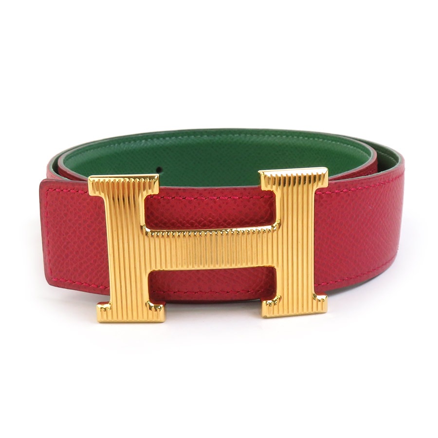エルメス HERMES ベルト コンスタンス リバーシブル クシュベル レッド×グリーン ゴールド レディース h31425a