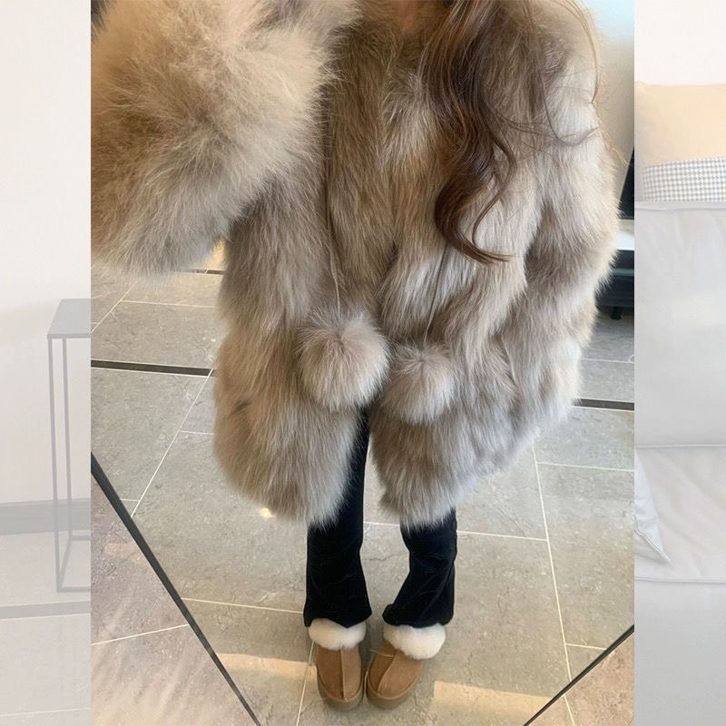 2025フォックスファー新スタイル毛皮エコレザー肥厚ジャケットネット有名人若者ファッション秋冬コート冬