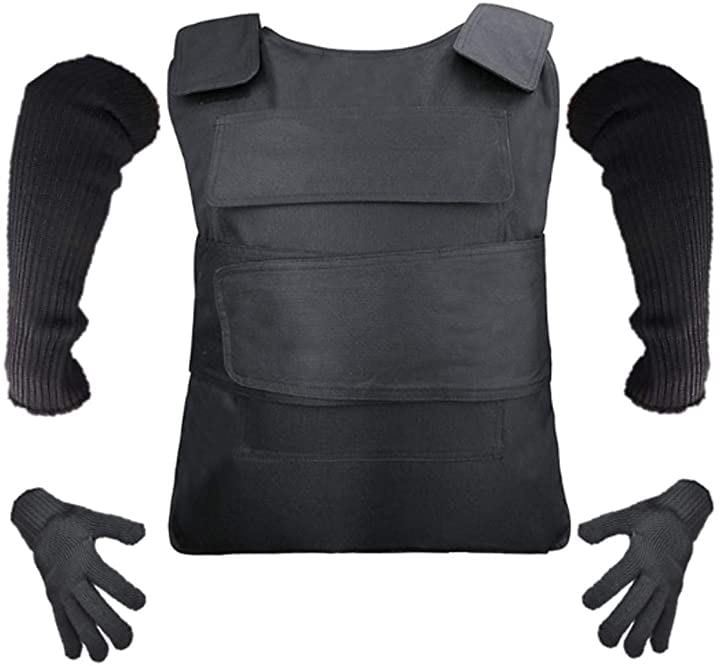ST TS 防刃 ベスト + 手袋 アームカバー 3点セット フリーサイズ チョッキ 暴漢 対策 警備 警護 護身 サバゲー