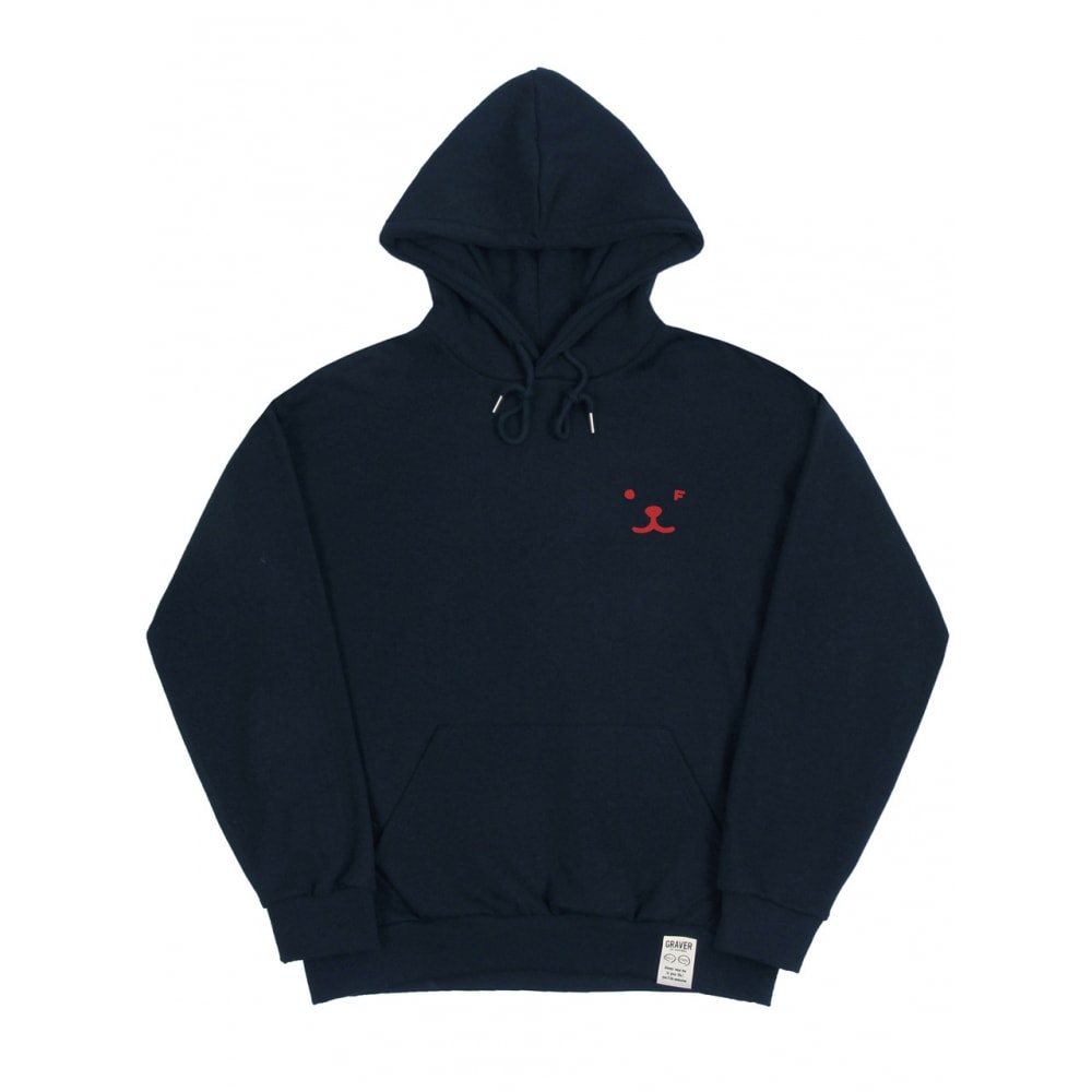 GRAVER パフィー フェイス スモール ドローイング スマイル フードティー ネイビー レッド ロゴ