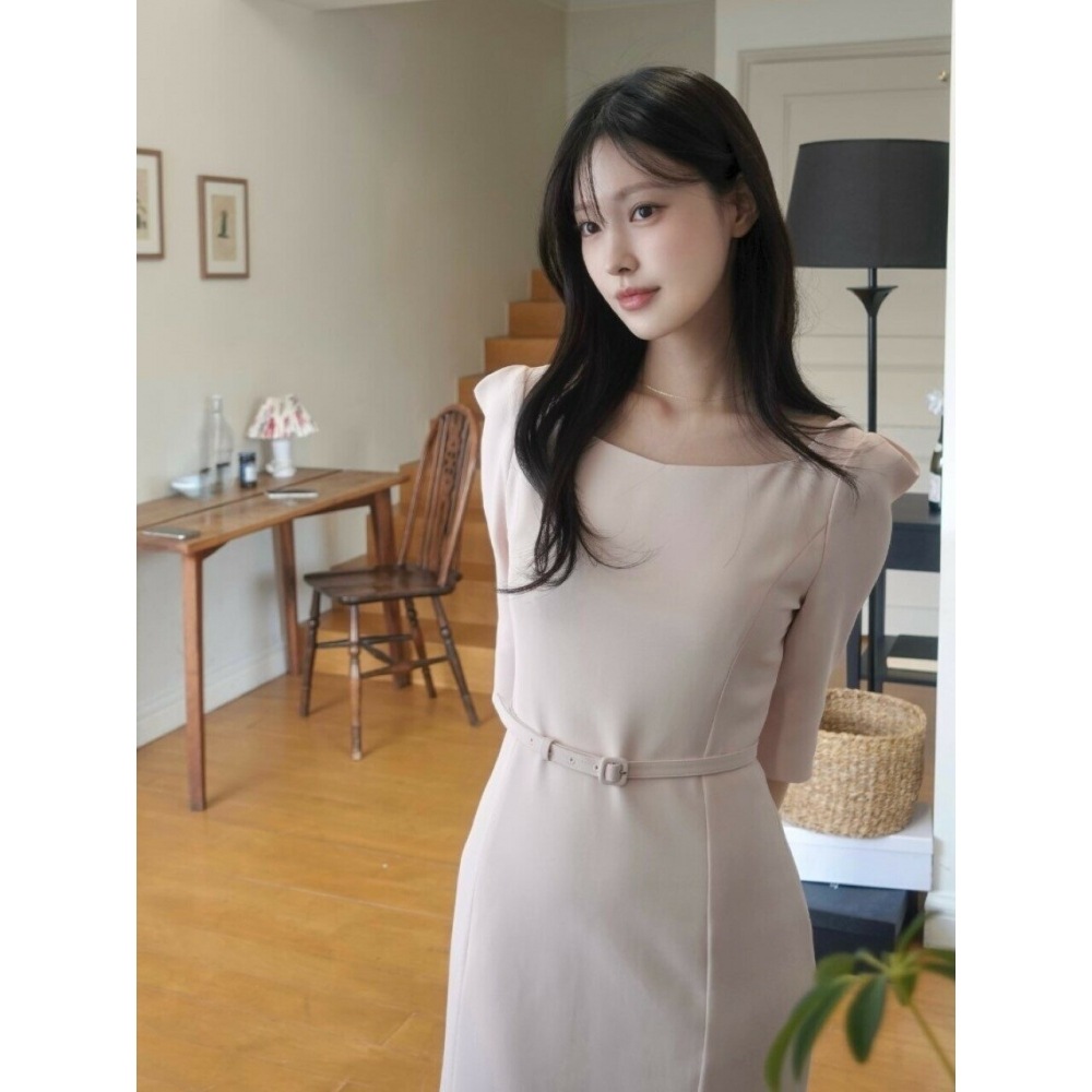 LENINA DAISY マーメ 無地 ひざ丈 半袖 ワンピース・ドレス [2タイプ