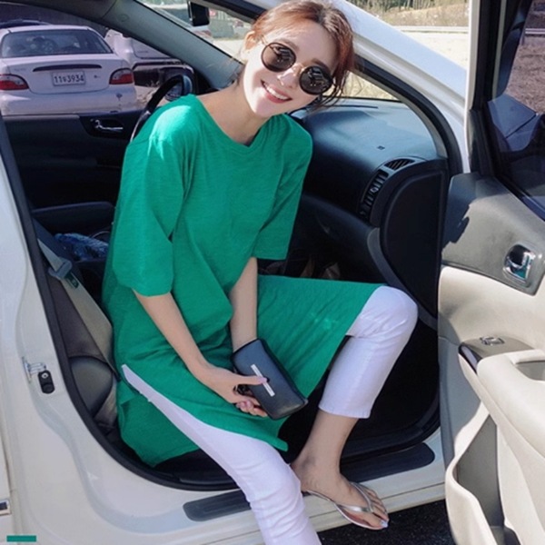 レディース ワンピース プルオーバー 膝丈 丈長 半袖 クルーネック 襟なし ストレート スリット きれいめ シンプル カジュアル おしゃれ こなれ感 ラフ エレガント モダン 主役級 存在感 都会的 5,863円