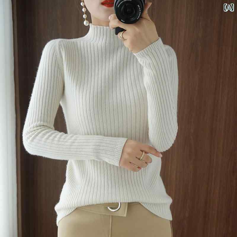 ファッション 服 オシャレ カワイイ シンプル 大カワイイ サイズ 婦服 秋 ハーフ タートルネック セーター プルオーバー 長袖 タイト インナー レイヤー