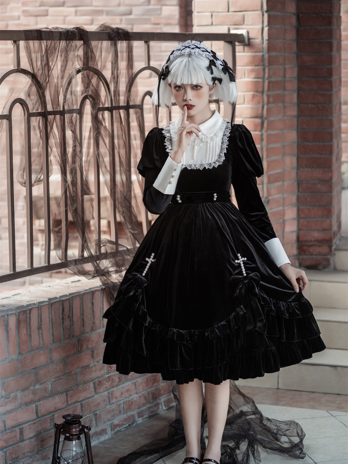 lolita地雷パーカーロリータ ワンピース ゴスロリドレス/クロス賛美歌/ゴシック長袖ロリータドレス