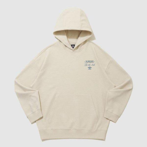 M フード付き NQK UQ221CHD49-OBE レイトチェックアウト ワッフル フード付き Tシャツ オートミール ベージュ