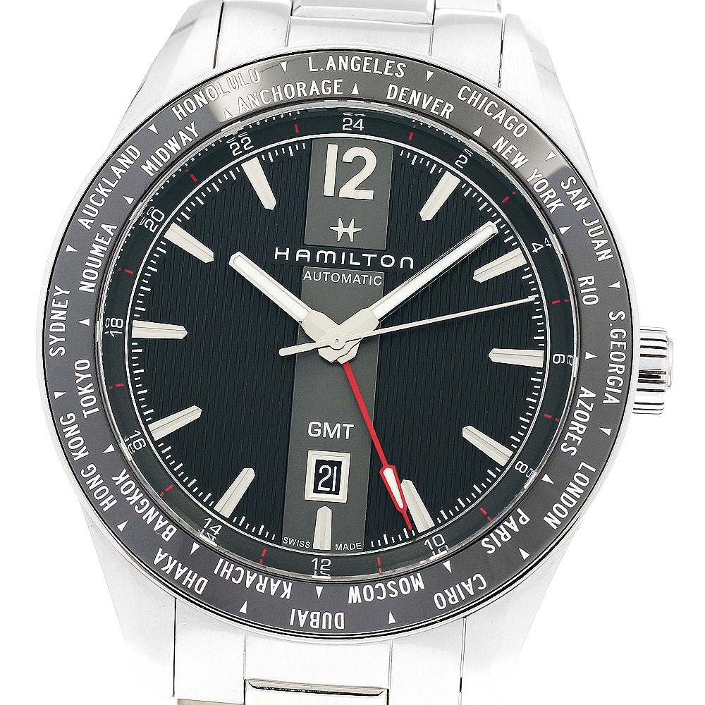 ハミルトン HAMILTON H437250 ブロードウェイ GMT 世界限定2018本 自動巻き メンズ 美品 保証書付き_916290【中古】