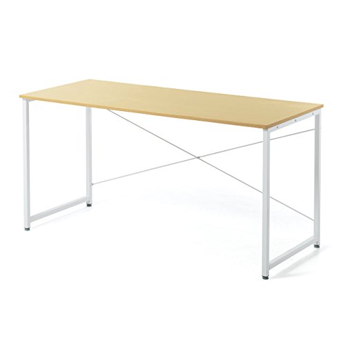 サンワダイレクト シンプルワークデスク 幅140cm奥行60cm モニターアーム対応 組立簡単 パソコンデスク ライトブラウン 100-DESKF005LBR