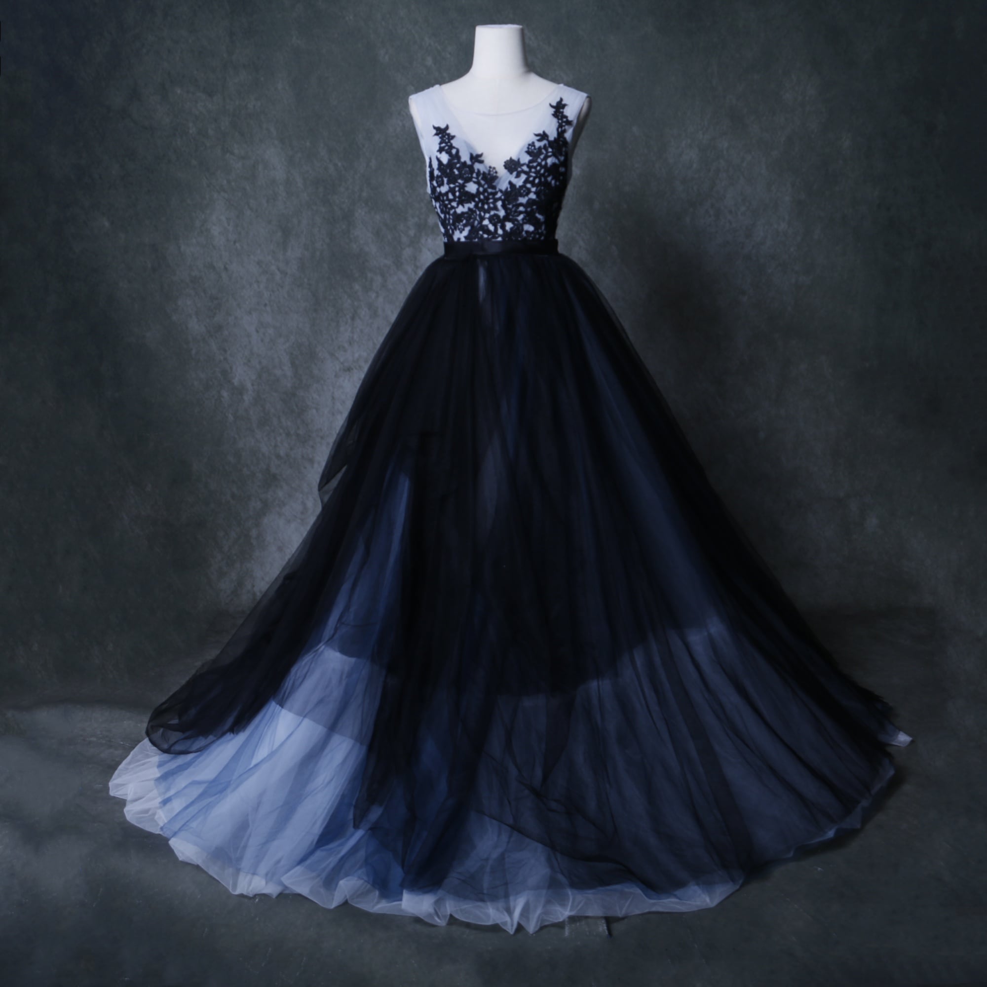 フランス風 カラードレス アシメドレス 美しい花レース チュールスカート デザイン感 演奏会/音楽会