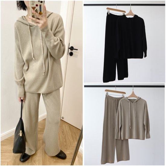 【取寄：納期2週間】セットアップ 長袖 パンツ ルーズ ゆったり 楽ちん 上下セット ツーピース 無地 カジュアル