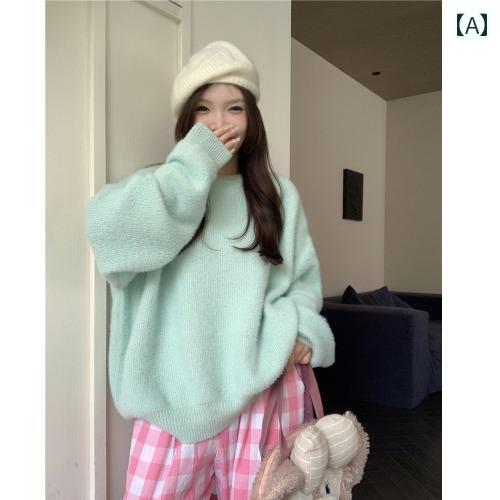 セーター レディース 秋冬 女性用 柔らかくて 厚手 ファー ベルベット プルオーバー 無地 ふんわり トップス