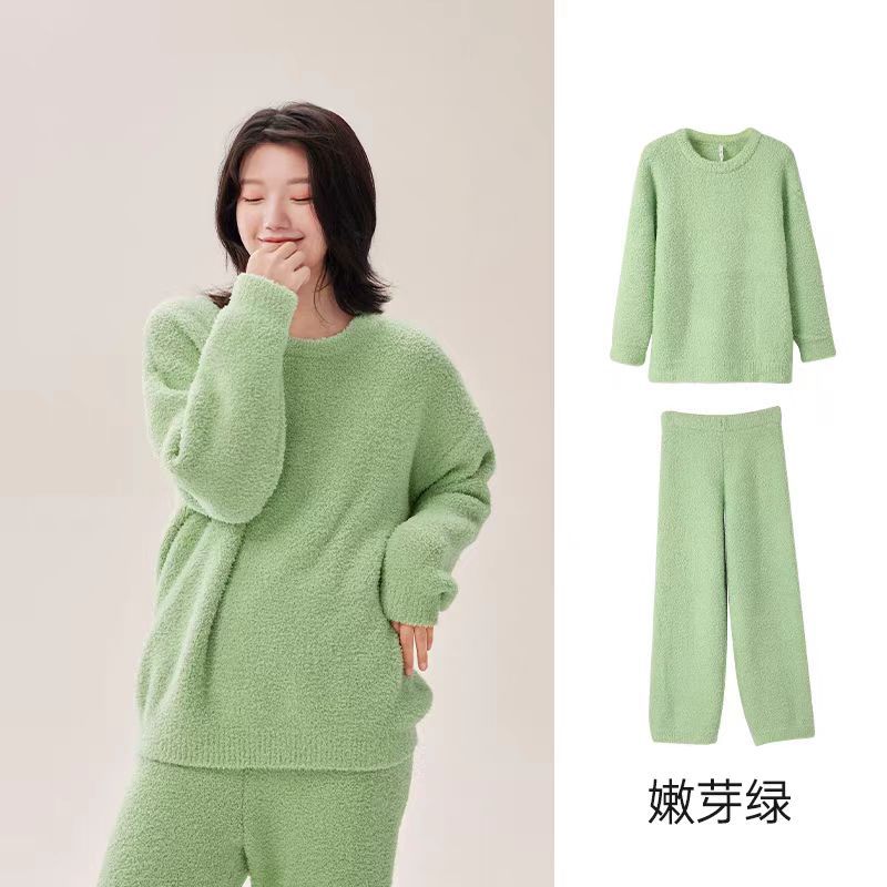 レディース ハーフフリースパジャマ新作秋冬スタイルグリーンカップルセット外で着ることができ厚手でフリースの裏地が付いているので暖かいです
