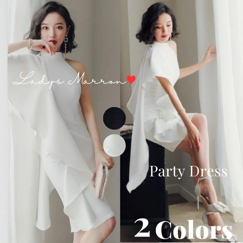 大安売りケープドレス ポンチョ パーティードレス アシンメトリードレス ケープ風 タイトドレス ミニドレス 演奏会ドレス 結婚式 お呼ばれ 白ドレス 黒ドレス キャバドレス 韓国 春 夏 秋 冬 ひざ