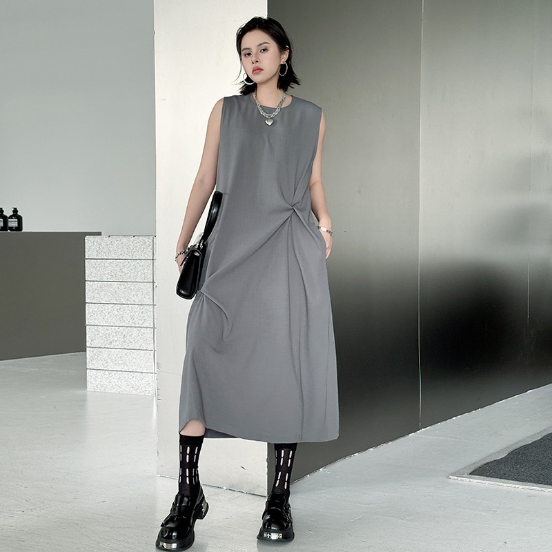 【J.Fashion】気質デザイン感 ノースリーブワンピース 夏新作 流行り着痩せ ロングワンピース 個性 カジュアル通勤 ワンピース 夏 半袖ブラウス メガ割