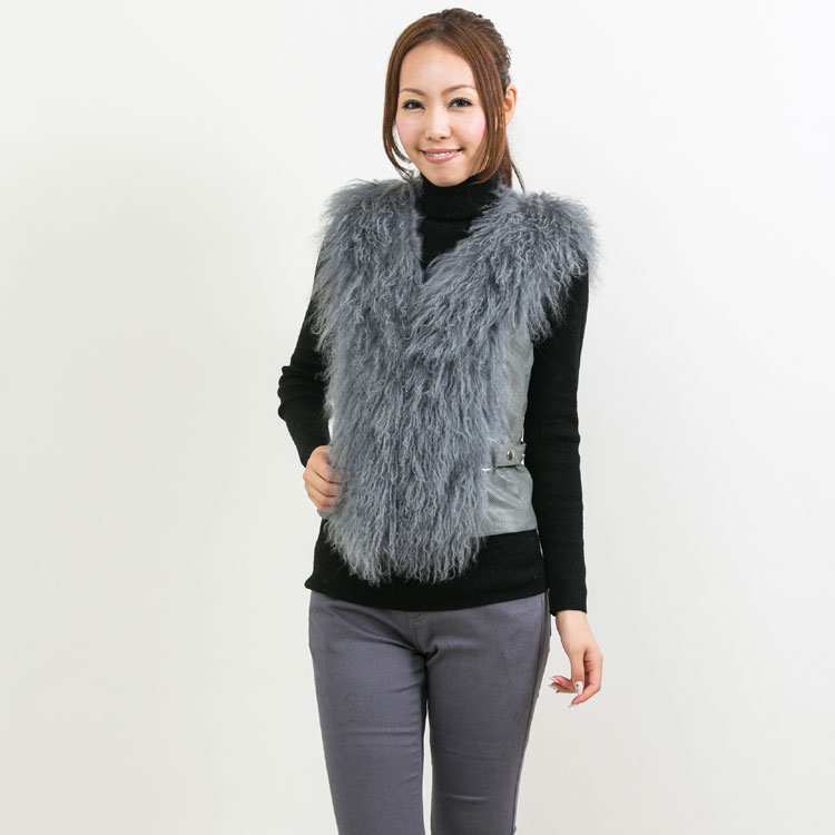 チベットラム ファー襟 ラム レザー ベスト 送料無料 レディース ギフト プレゼント